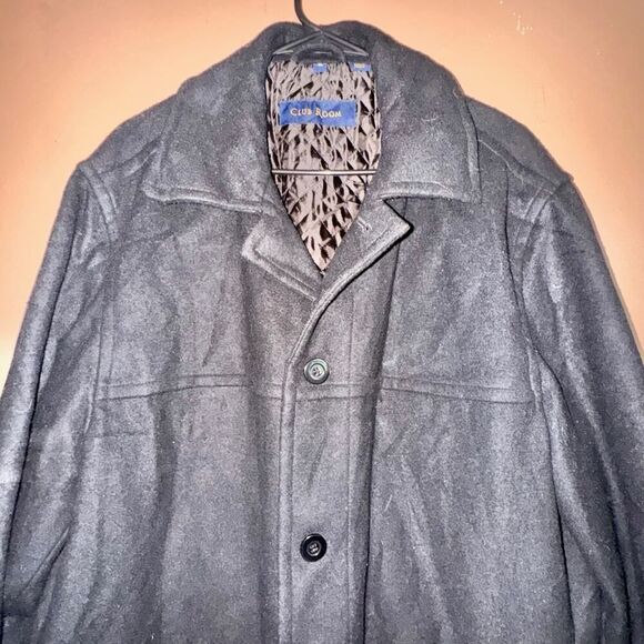 Club Room Men's Black Wool Blend Winter Pea Coat Jacket - Size XL - Picture 8 of 9